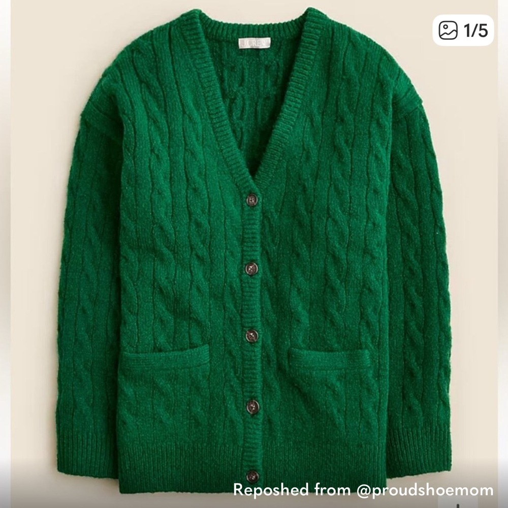 J. Crew Relaxed cable-knit cardigan in Emerald